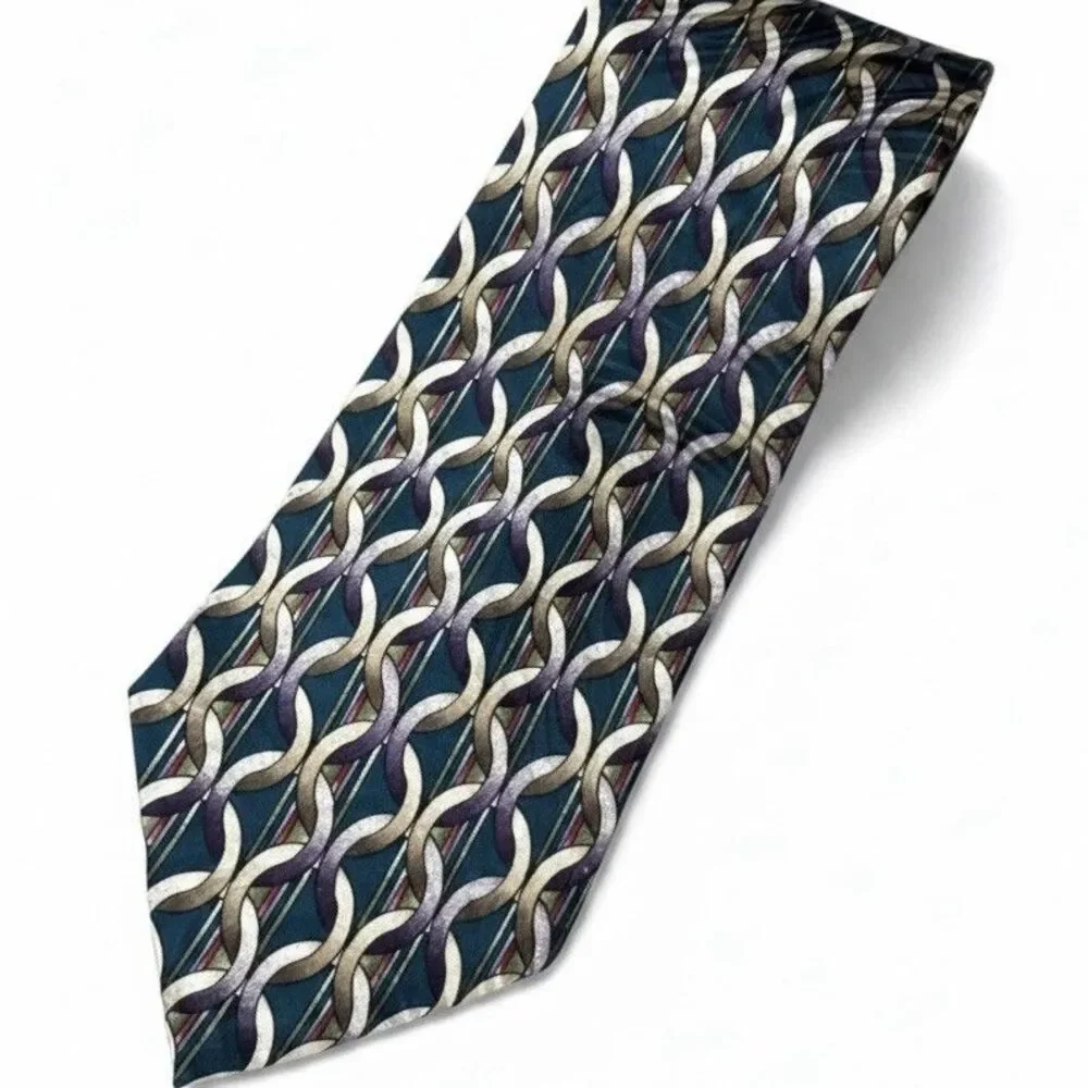 Vintage Givenchy Monsieur All Silk Teal Purple Beige Geometric Men's Neck Tie